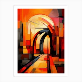 Bridge of Dreams IV, Abstract Colorful Painting in Red, Yellow and Black Cubism Picasso Style Art Print