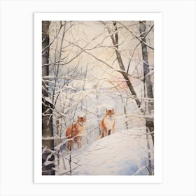 Winter Watercolour Mountain Lion 2 Art Print