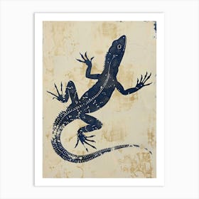 Black Minimalist Lizard Block Print 1 Art Print