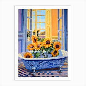 A Bathtube Full Of Sunflower In A Bathroom 2 Art Print