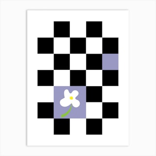 Checks And Flowers Lilac Art Print