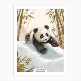 Giant Panda Cub Sliding Down A Snowy Hill Poster 1 Art Print