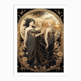 The Three Muses Black And Gold 3 Art Print