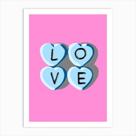 Love Heart Letters Blue Art Print