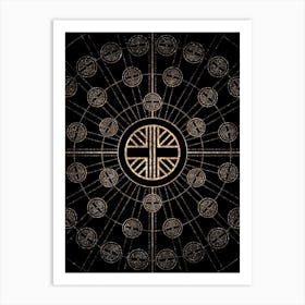 Geometric Glyph Radial Array in Glitter Gold on Black n.0264 Art Print