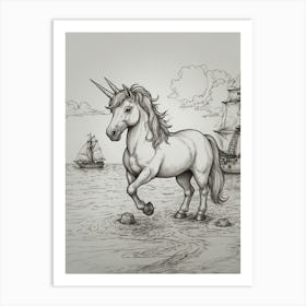 Unicorn On The Beach Art Print