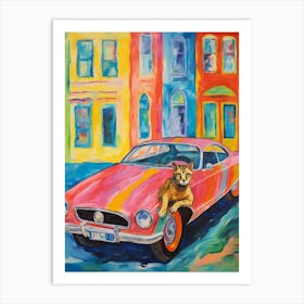 Pontiac Firebird Vintage Car With A Cat, Matisse Style Painting 0 Art Print