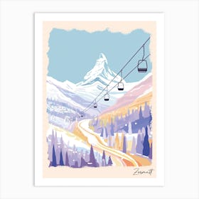 Poster Of Zermatt   Switzerland, Ski Resort Pastel Colours Illustration 1 Art Print
