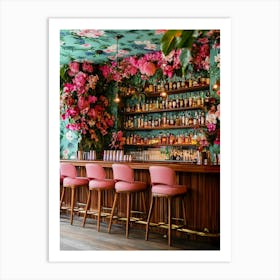 Bar With Pink Chairs And Flowers Art Print