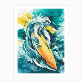 Surfer Watercolor Painting Art Print