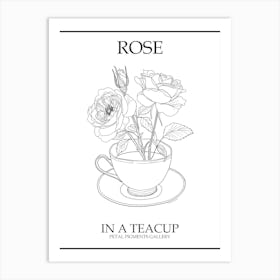 Rose In A Teacup Line Drawing 3 Poster Art Print