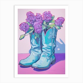 A Painting Of Cowboy Boots With Purple Lilac Flowers, Fauvist Style, Still Life 1 Art Print