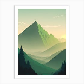 Misty Mountains Vertical Composition In Green Tone 185 Art Print