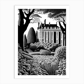 Mount Stewart House And Gardens, United Kingdom Linocut Black And White Vintage Art Print