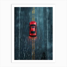 Red Car In The Rain 2 Art Print