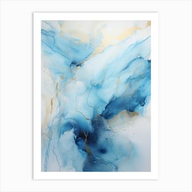 Light Blue, White, Gold Flow Asbtract Painting 2 Art Print