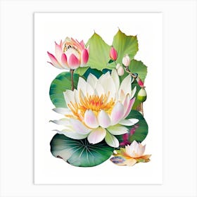 Lotus Flowers In Garden Decoupage 3 Art Print