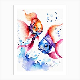 Twin Goldfish Watercolor Painting (14) Art Print