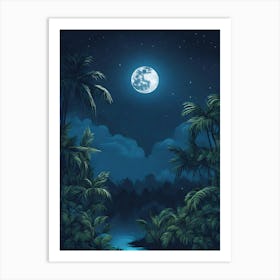 Full Moon In The Jungle 1 Art Print