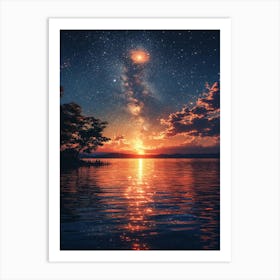 Night Sky Over Lake 9 Art Print