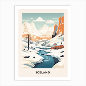 Vintage Winter Travel Poster Iceland 1 Art Print