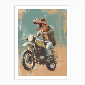 Dinosaur Portrait On A Motorbike Art Print