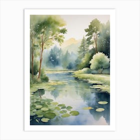 Watercolor Of A River Art Print