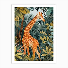 Giraffe With Leaves Colourful Illustration 3 Art Print