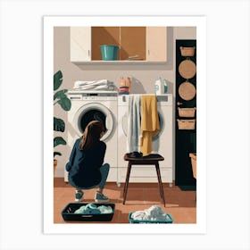 Illustration Of A Woman Doing Laundry 1 Art Print