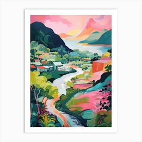 Lake Mountain Town Travel Painting Housewarming Art Print