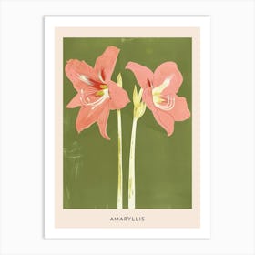 Pink & Green Amaryllis 5 Flower Poster Art Print