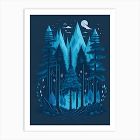 A Fantasy Forest At Night In Blue Theme 37 Art Print