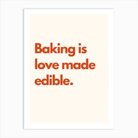 Baking Love Kitchen Typography Cream Red Art Print