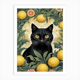 william morris Black Cat With Lemons Art Print