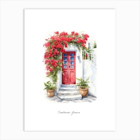 Santorini, Greece   Mediterranean Doors Watercolour Painting 7 Poster Art Print
