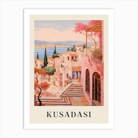 Kusadasi Turkey 3 Vintage Pink Travel Illustration Poster Art Print