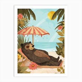 Sloth Bear Relaxing In A Hot Spring Storybook Illustration 4 Art Print