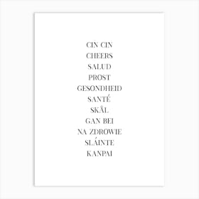 Cheers Languages White Art Print