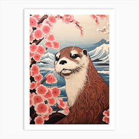 Otter Animal Drawing In The Style Of Ukiyo E 3 Art Print