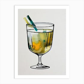 Dirty MCocktail Poster artini 2 Minimal Line Drawing With Watercolour Cocktail Poster Art Print