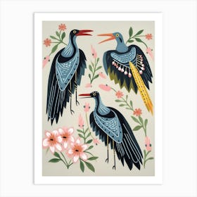 Folk Style Bird Painting Great Blue Heron 4 Art Print