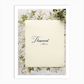 Calligraphy Of An Elegant Thank You Note Swirling And Flourishing Script Positioned Centrally On (6) Art Print