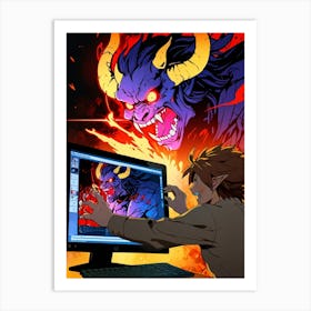 Demon On A Computer Art Print