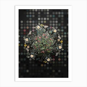 Vintage Blue Marguerite Plant Flower Wreath on Dot Bokeh Pattern n.0135 Art Print