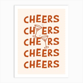 Cheers Cocktail Drinks in Burnt Orange and Linen White Art Print