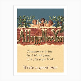 Three Little Angles And New Year Quote Art Print