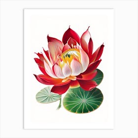 Red Lotus Decoupage 4 Art Print