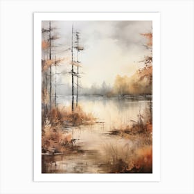 Lake In The Woods In Autumn, Painting 72 Art Print