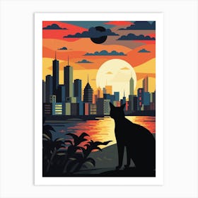 Jakarta, Indonesia Skyline With A Cat 3 Art Print