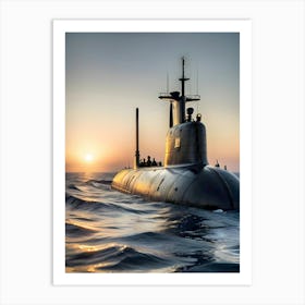 Submarine At Sunset-Reimagined 8 Art Print